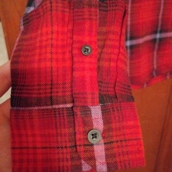 Women's soft red and orange plaid long sleeve tunics sizes Medium and XL NWT - Picture 7 of 11